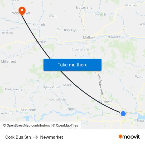 Cork Bus Stn to Newmarket map