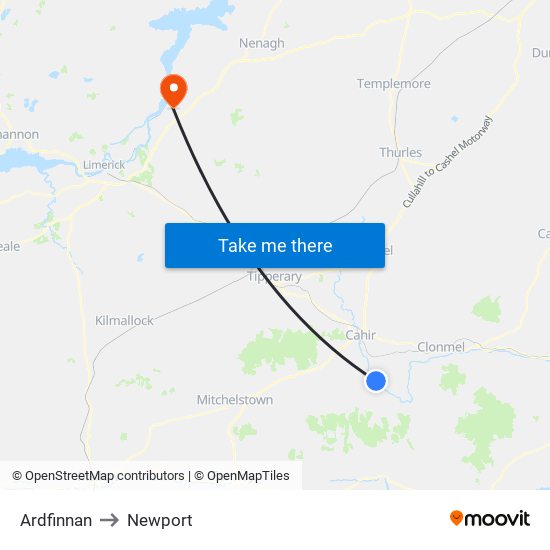 Ardfinnan to Newport map