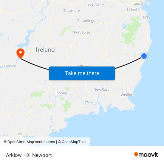 Arklow to Newport map