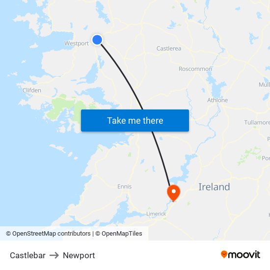 Castlebar to Newport map