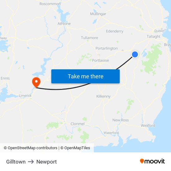 Gilltown to Newport map