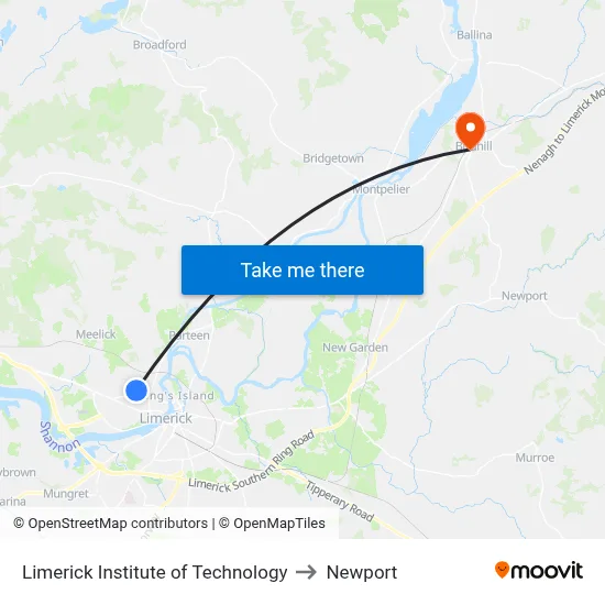 Limerick Institute of Technology to Newport map