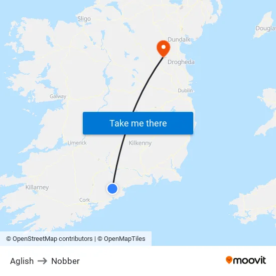 Aglish to Nobber map