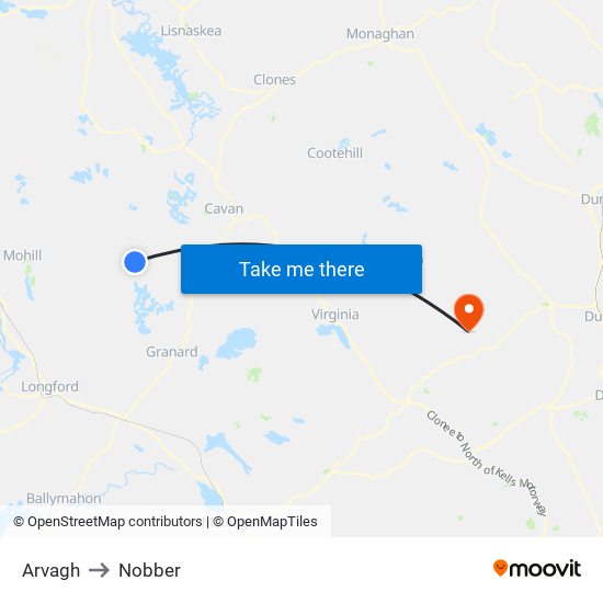 Arvagh to Nobber map