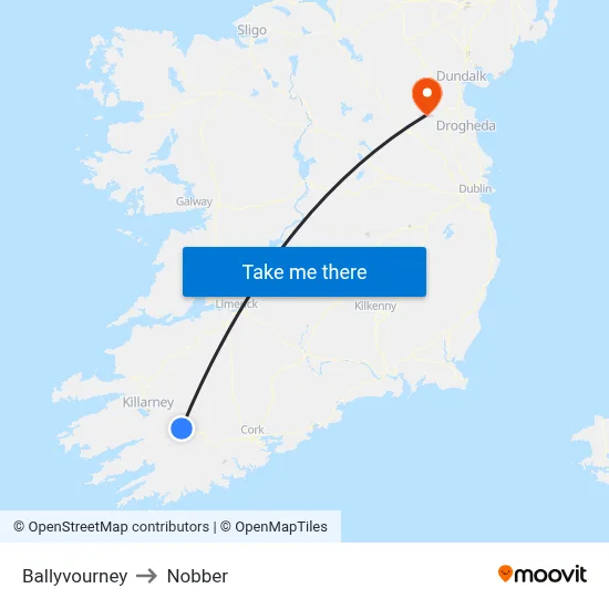 Ballyvourney to Nobber map