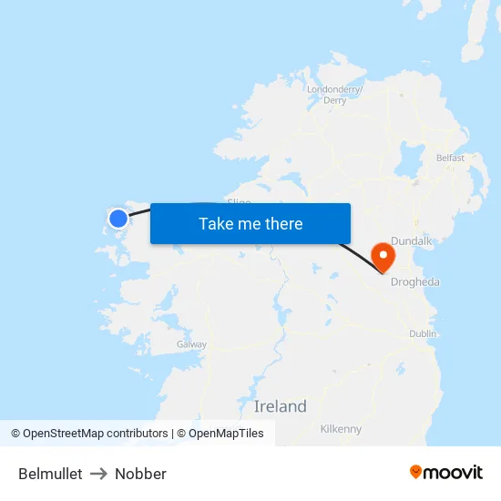 Belmullet to Nobber map