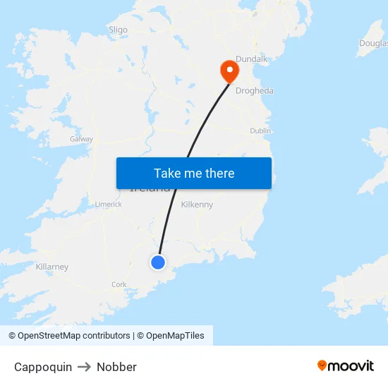 Cappoquin to Nobber map