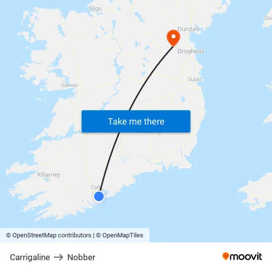 Carrigaline to Nobber map