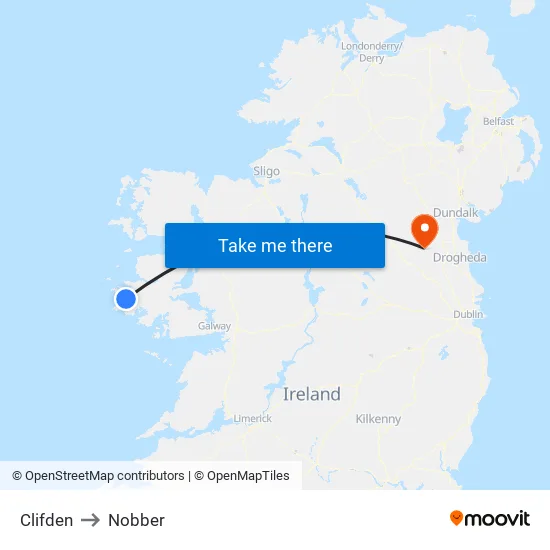 Clifden to Nobber map