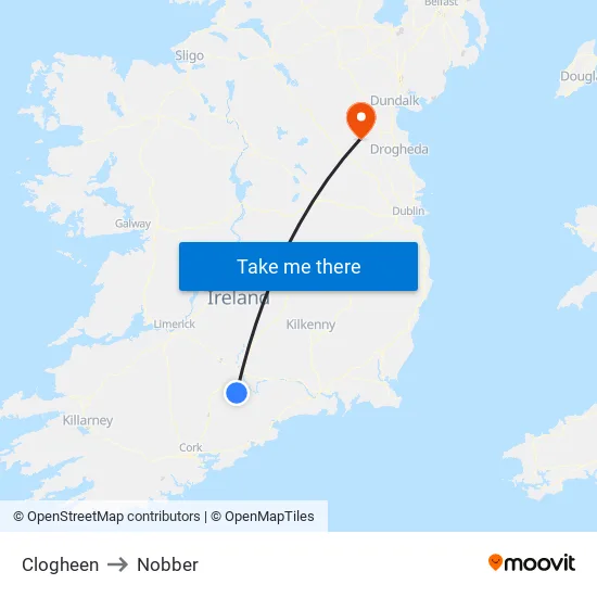 Clogheen to Nobber map