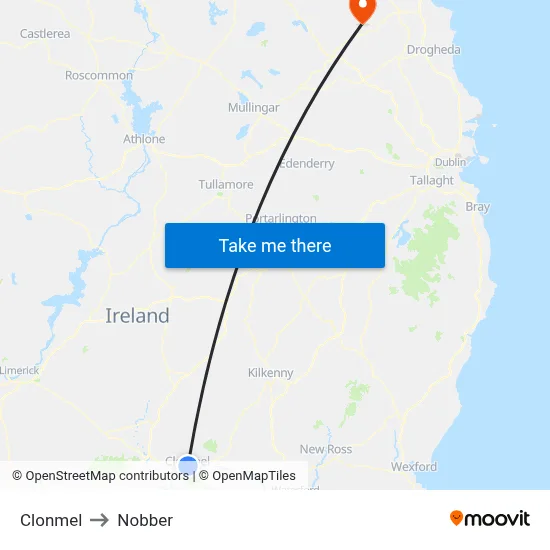 Clonmel to Nobber map