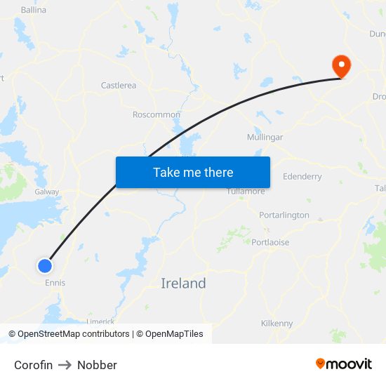 Corofin to Nobber map