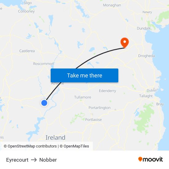 Eyrecourt to Nobber map