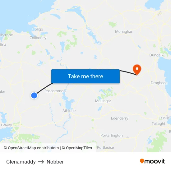 Glenamaddy to Nobber map