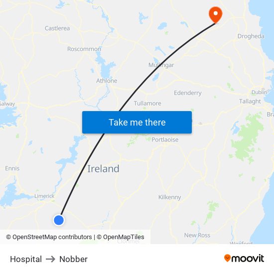 Hospital to Nobber map