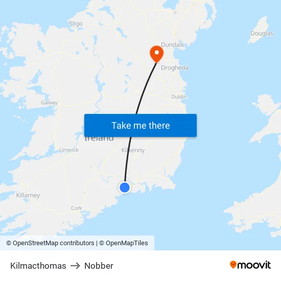 Kilmacthomas to Nobber map