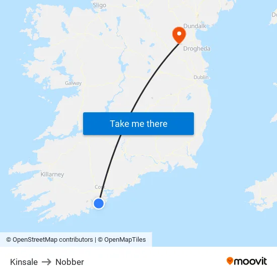 Kinsale to Nobber map
