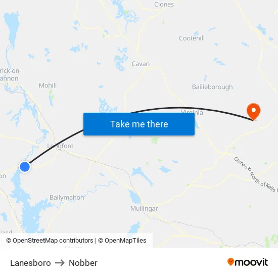Lanesboro to Nobber map