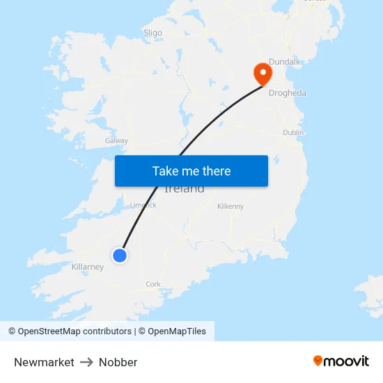 Newmarket to Nobber map