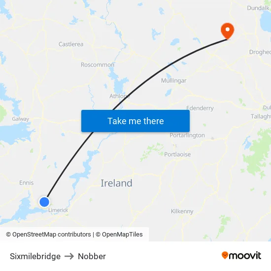 Sixmilebridge to Nobber map
