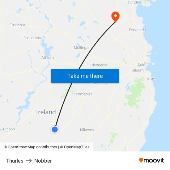 Thurles to Nobber map