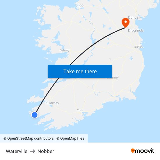 Waterville to Nobber map