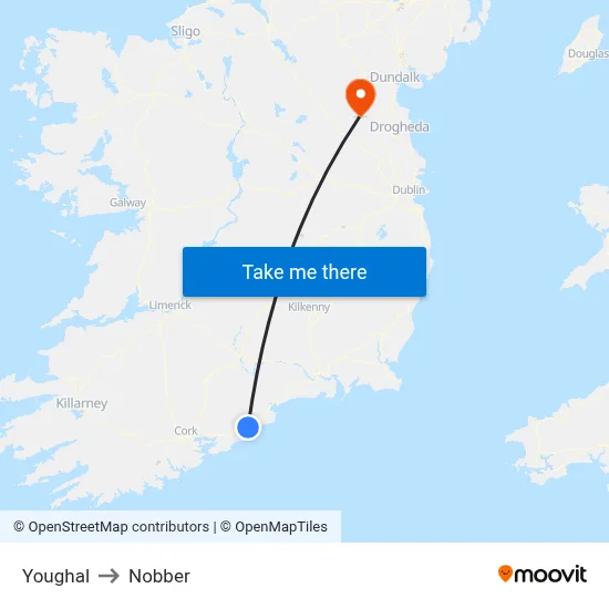 Youghal to Nobber map