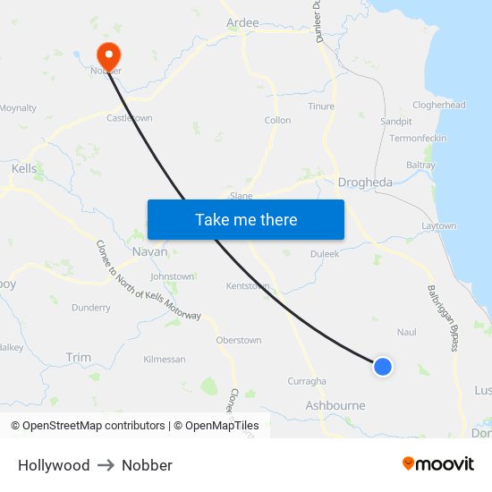 Hollywood to Nobber map