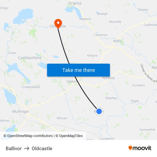 Ballivor to Oldcastle map