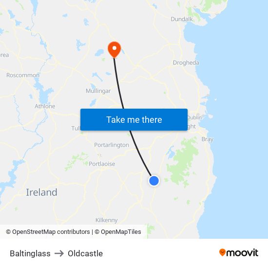 Baltinglass to Oldcastle map