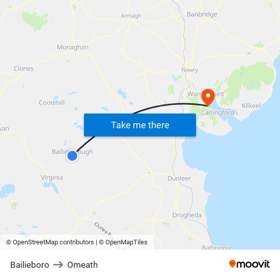 Bailieboro to Omeath map