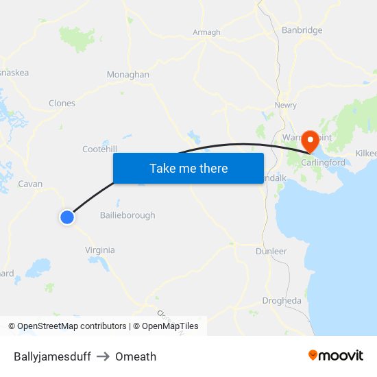 Ballyjamesduff to Omeath map