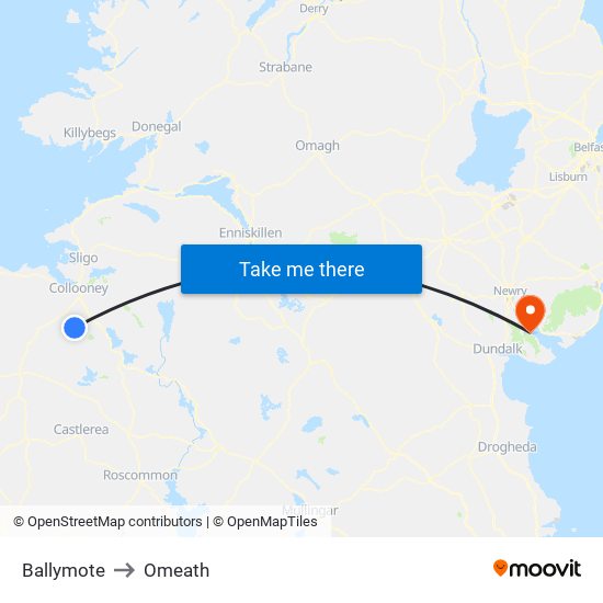 Ballymote to Omeath map