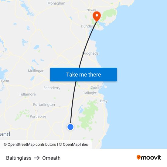 Baltinglass to Omeath map