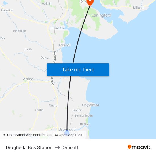 Drogheda Bus Station to Omeath map