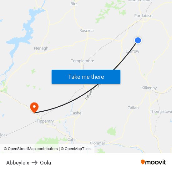 Abbeyleix to Oola map