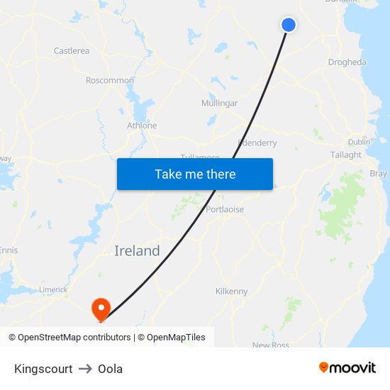 Kingscourt to Oola map