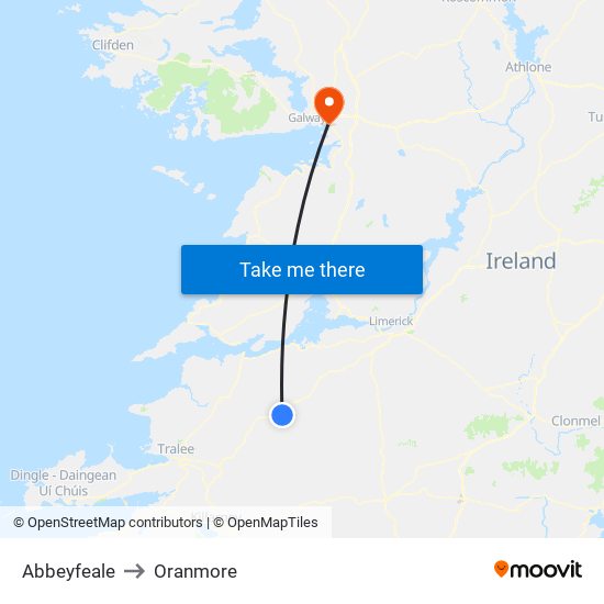 Abbeyfeale to Oranmore map