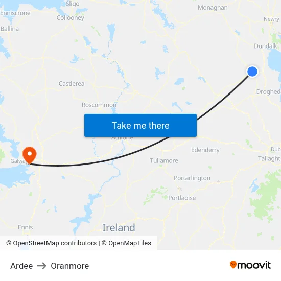 Ardee to Oranmore map