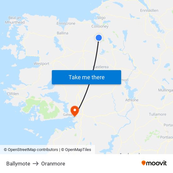 Ballymote to Oranmore map