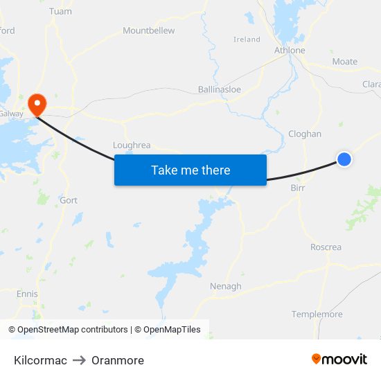Kilcormac to Oranmore map