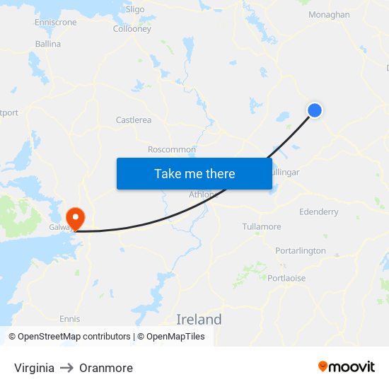 Virginia to Oranmore map