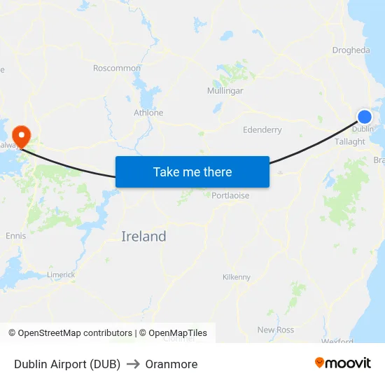 Dublin Airport (DUB) to Oranmore map