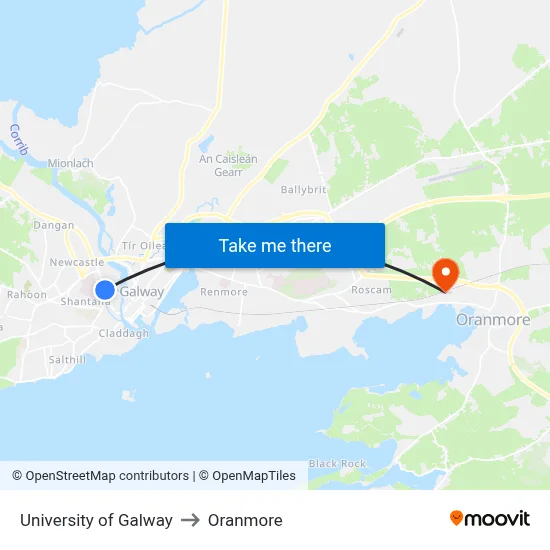 University of Galway to Oranmore map