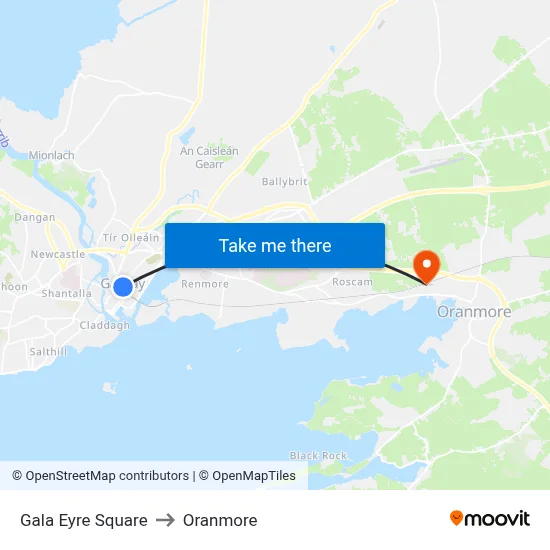 Gala Eyre Square to Oranmore map