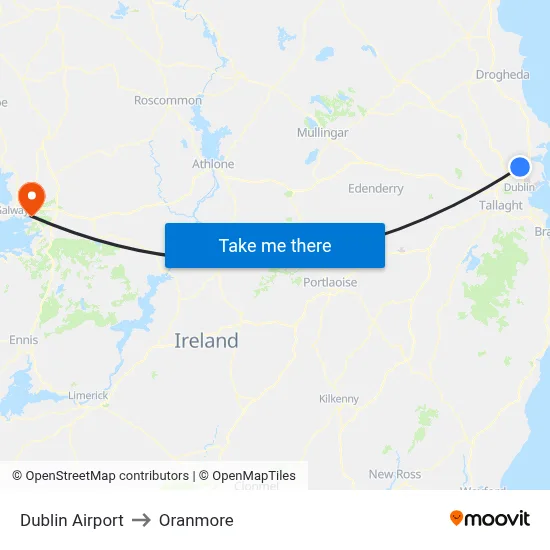 Dublin Airport to Oranmore map
