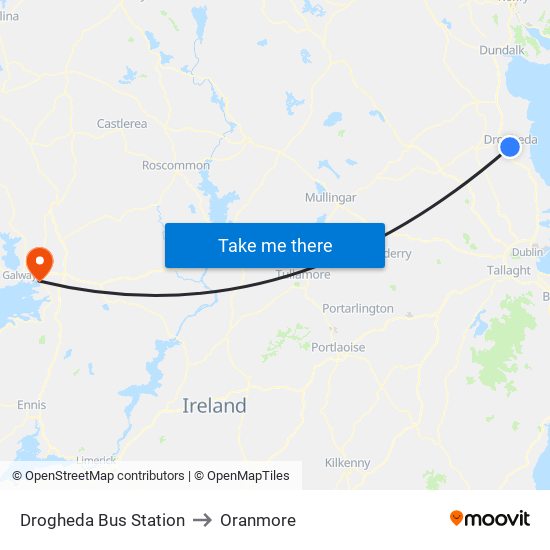 Drogheda Bus Station to Oranmore map