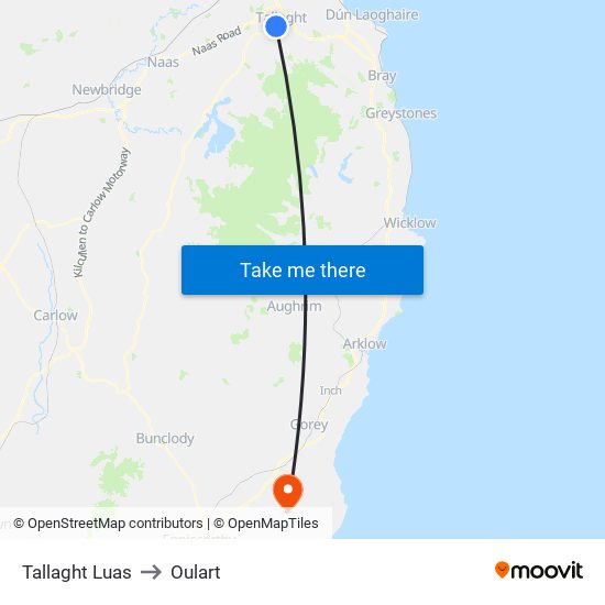 Tallaght Luas to Oulart map
