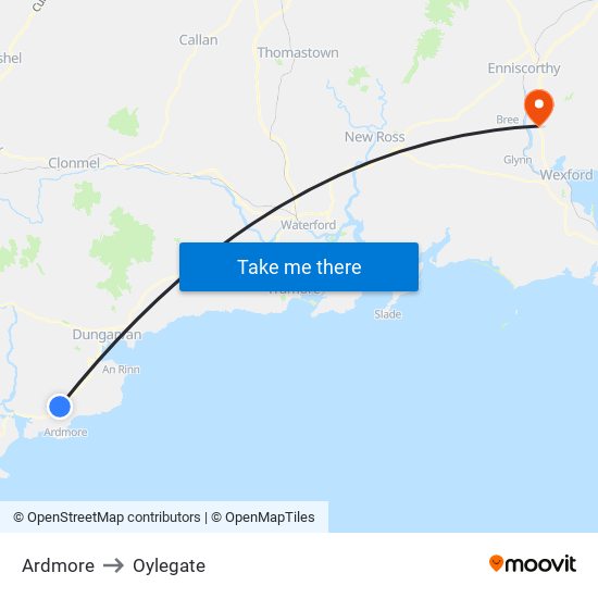 Ardmore to Oylegate map