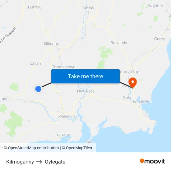 Kilmoganny to Oylegate map